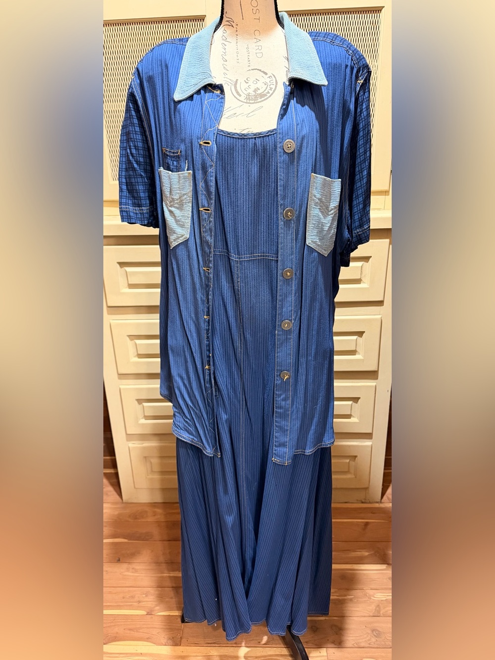 Vintage 90s Carole Little Mixed Texture Pinstripe Dress & Shirt Jacket Set